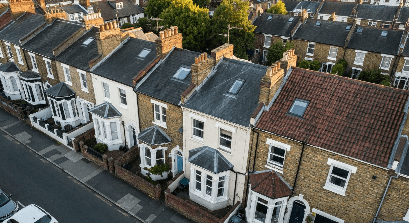 Victorian terraced houses with roof dormers showing loft conversions
