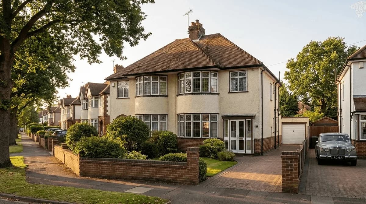 Typical 1930s semi-detached house showing characteristic features