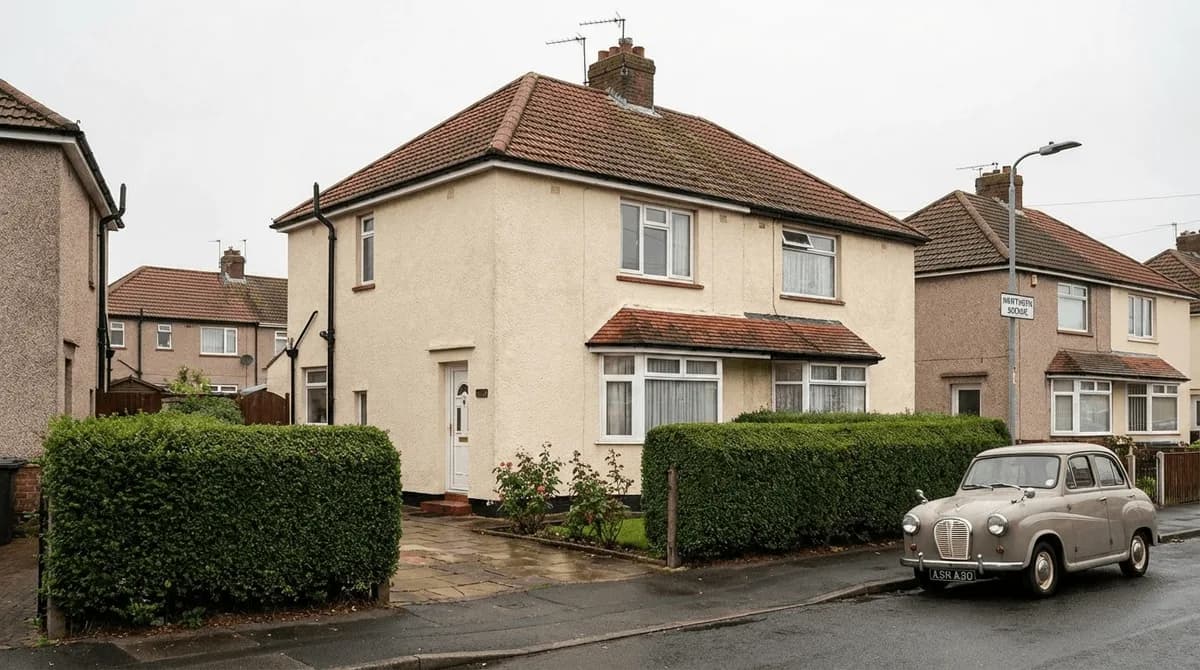 Typical 1950s semi-detached house in a UK suburban street