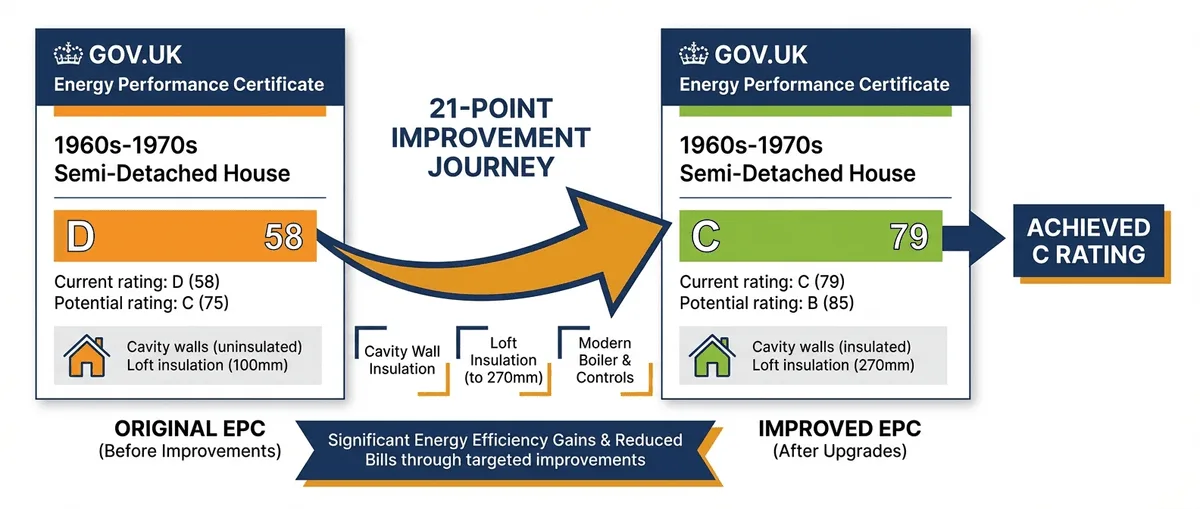 EPC certificate comparison showing before and after improvement