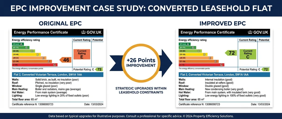 EPC certificate comparison showing improvement from E to C