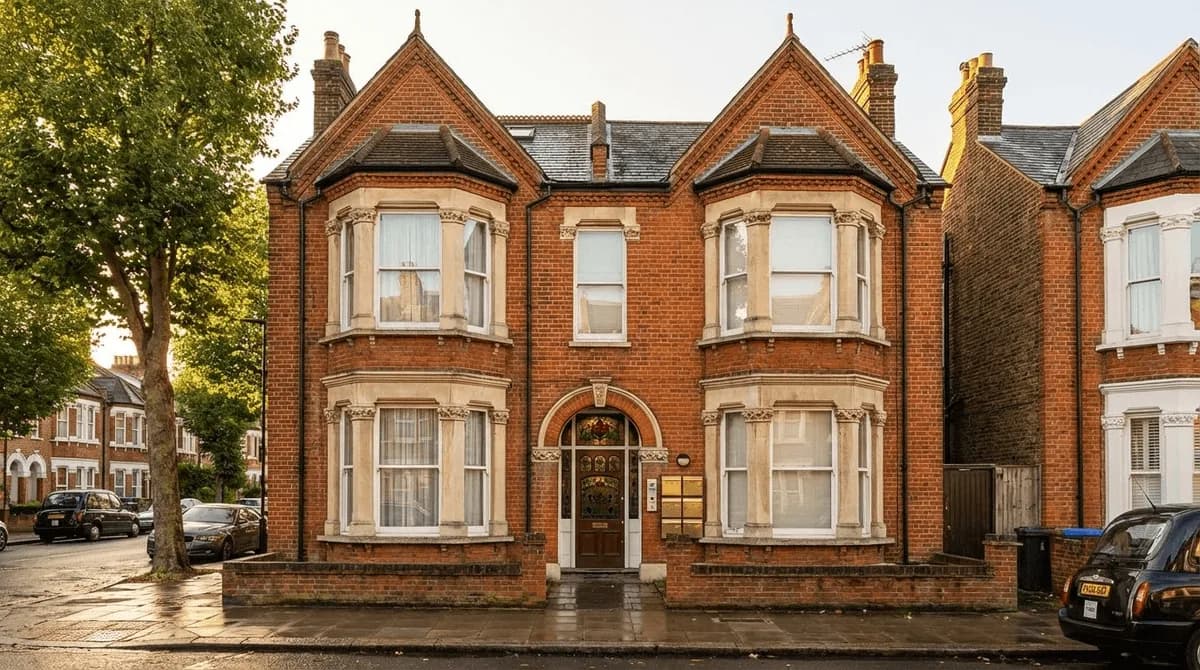 Converted Victorian house showing multiple flat entrances