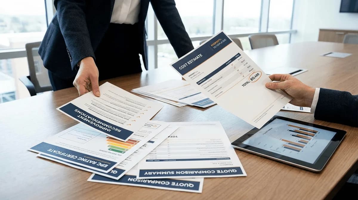 Property professional reviewing upgrade documents and estimates