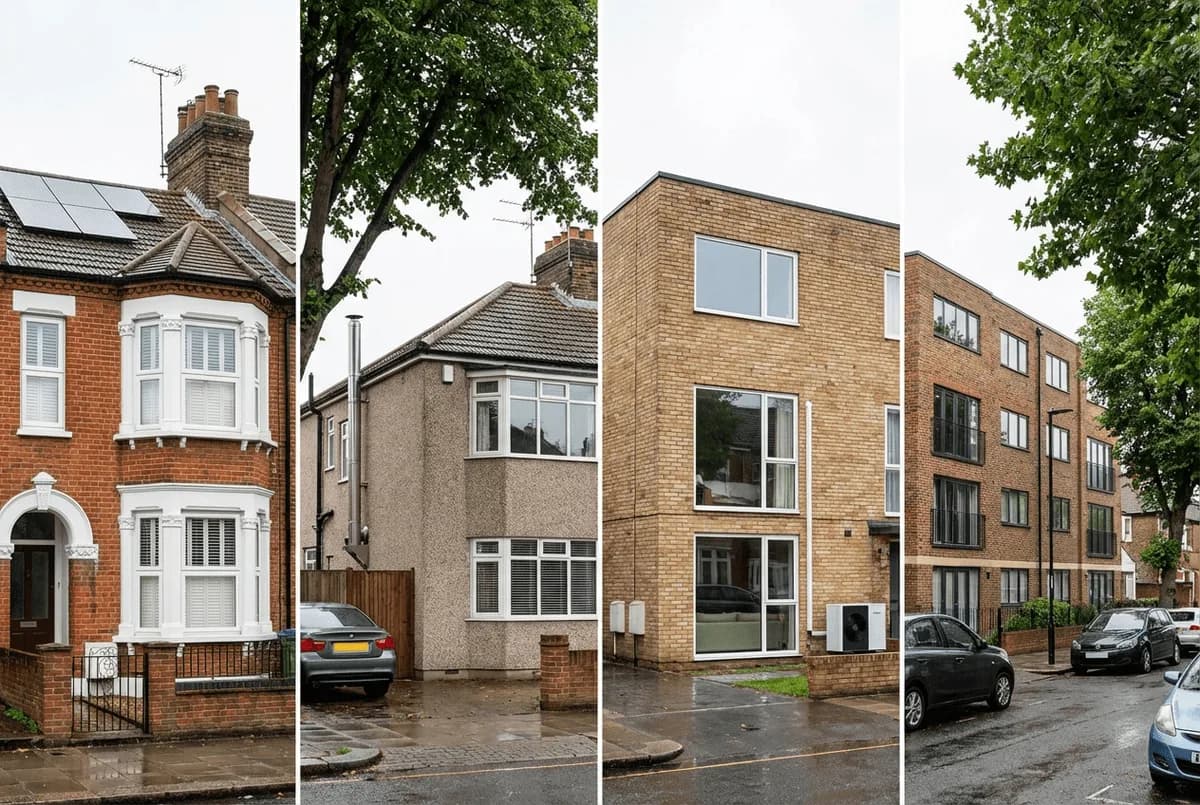 Different British property types showing typical EPC upgrade costs