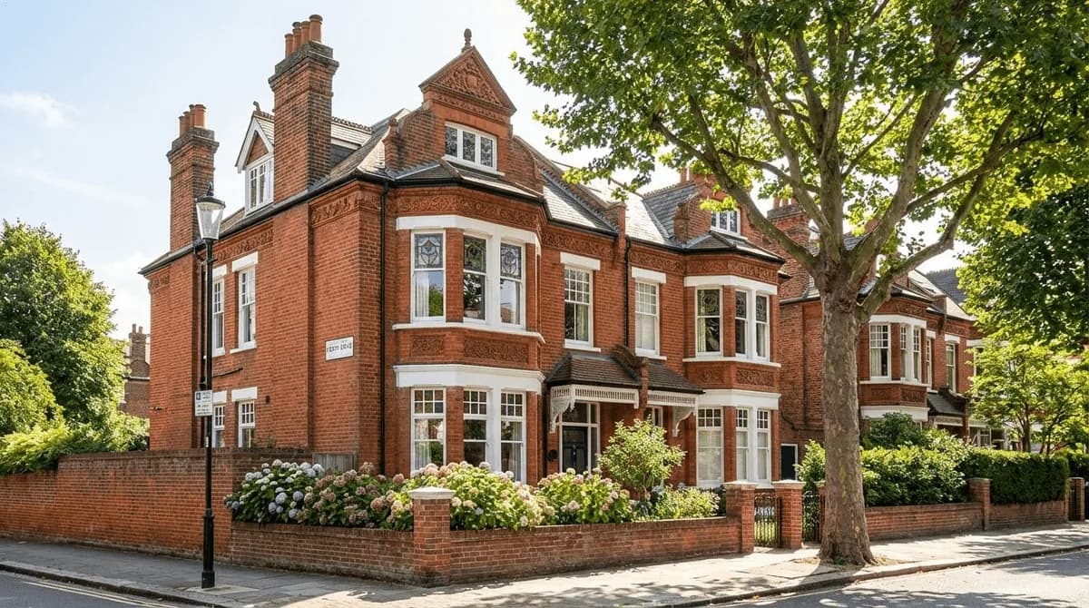 Elegant Edwardian house with characteristic bay windows and decorative features