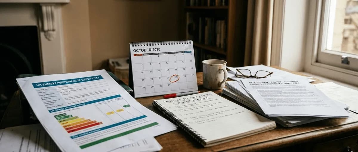 Timeline showing key dates from January 2026 to October 2030 for EPC compliance