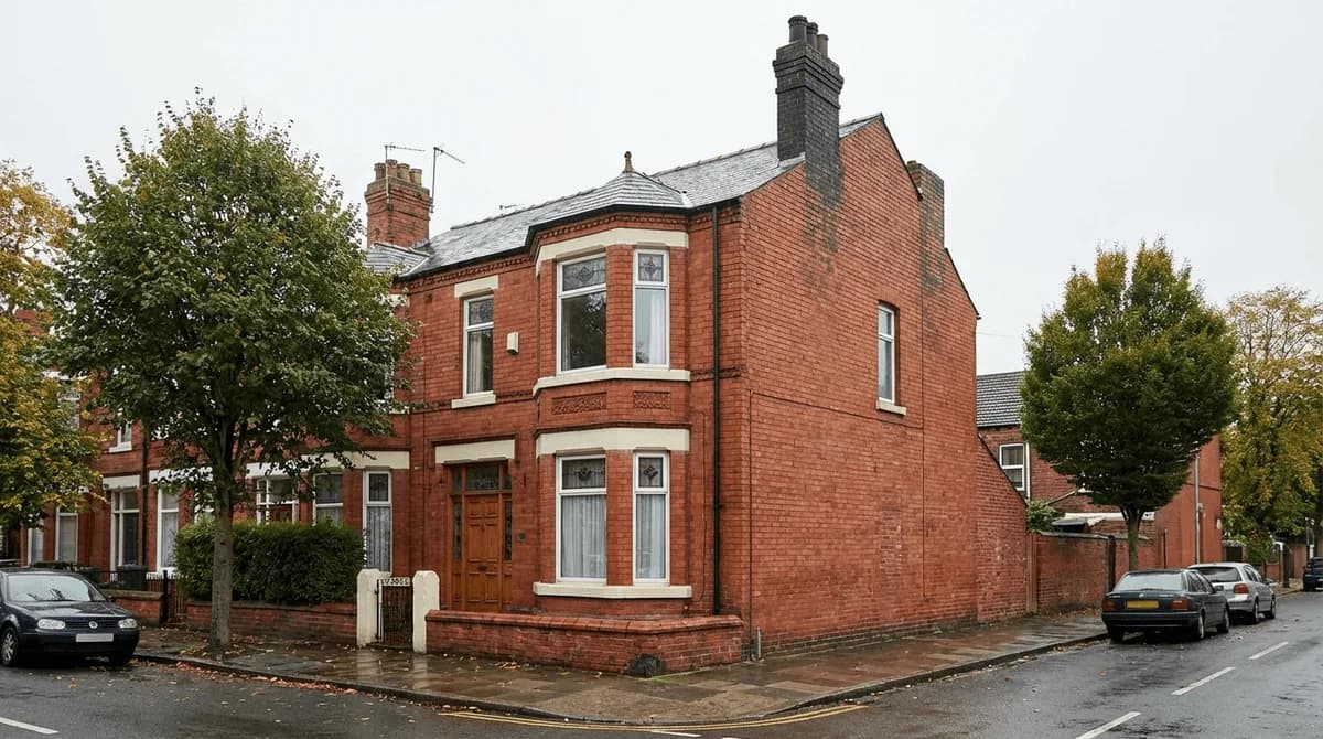 Pre-1919 semi-detached house showing exposed side wall