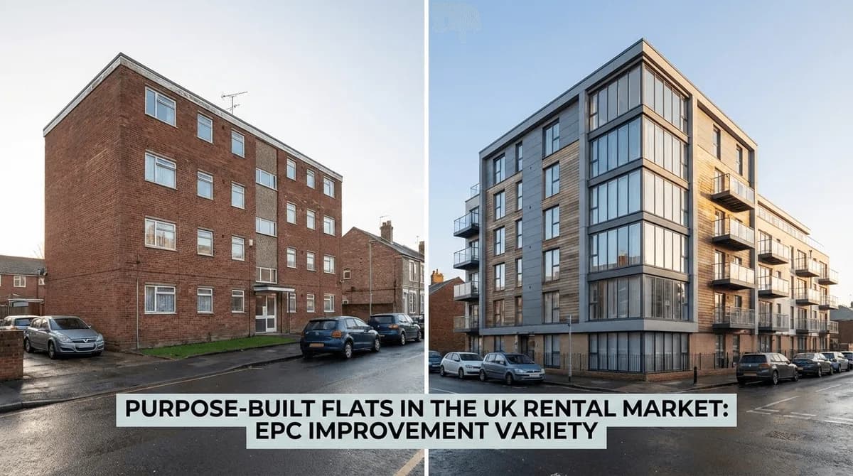 Purpose-built flat block showing typical 1960s and modern examples