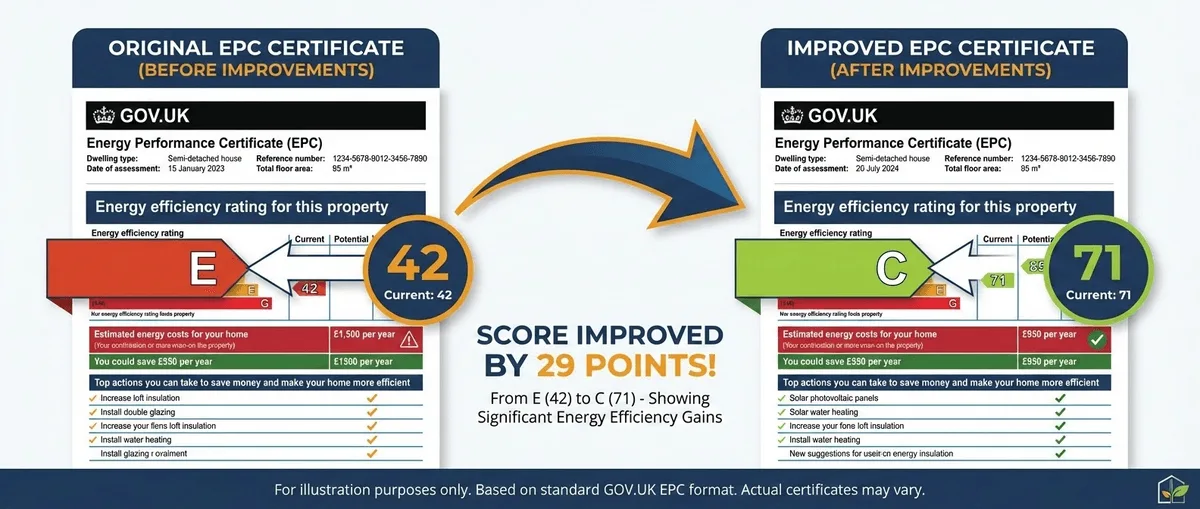 EPC certificate comparison showing before and after improvement