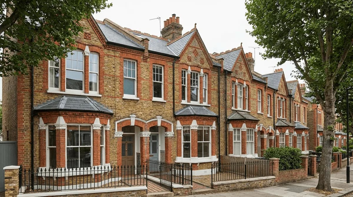 Row of Victorian terrace houses in a typical UK street