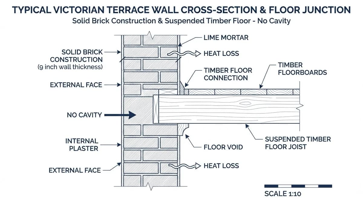 Cross-section diagram showing Victorian terrace solid wall construction