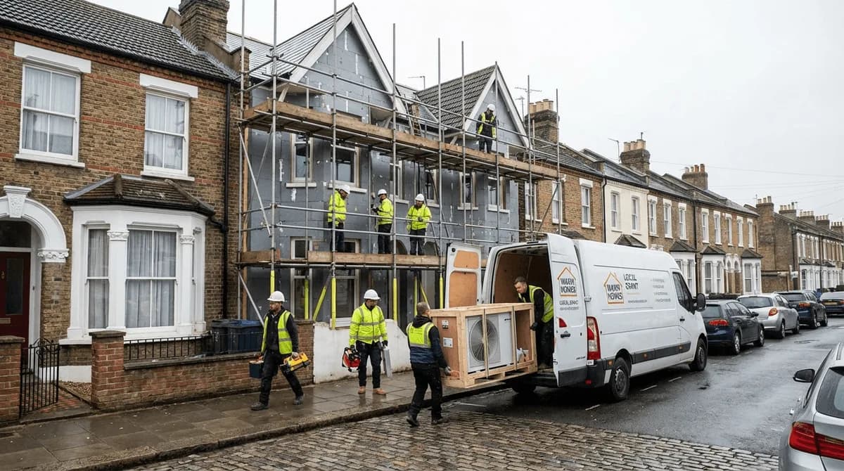Comprehensive energy efficiency work being carried out on a British terraced house